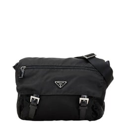 Prada Triangle Plate Shoulder Bag Black Nylon Leather Women's PRADA