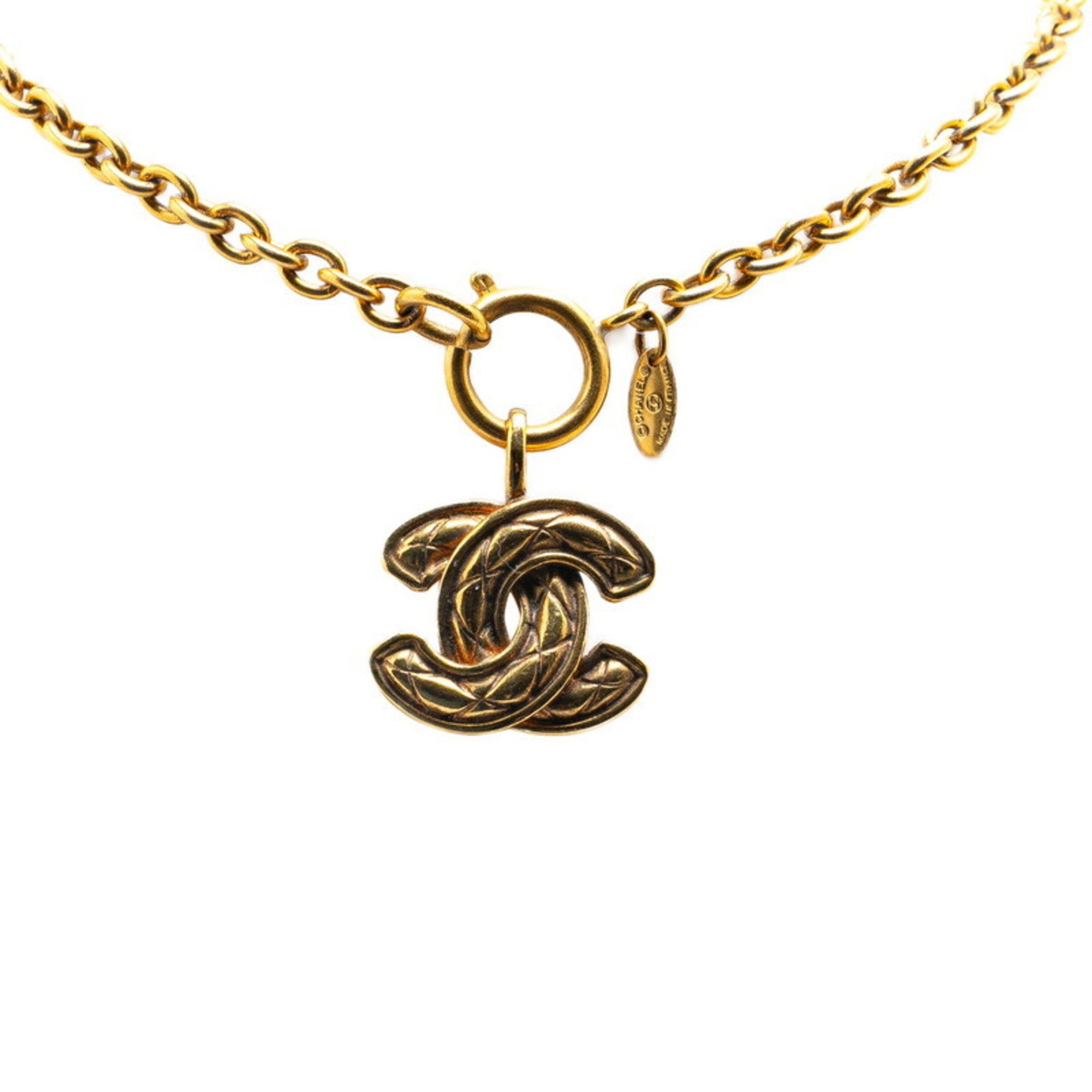 Chanel Matelasse Coco Mark Necklace Gold Plated Women's CHANEL