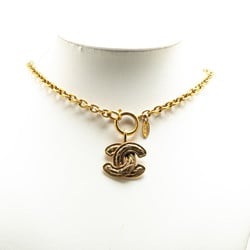 Chanel Matelasse Coco Mark Necklace Gold Plated Women's CHANEL