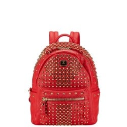 MCM Studded Backpack Red Leather Women's