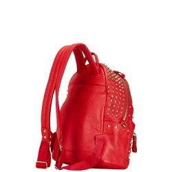 MCM Studded Backpack Red Leather Women's