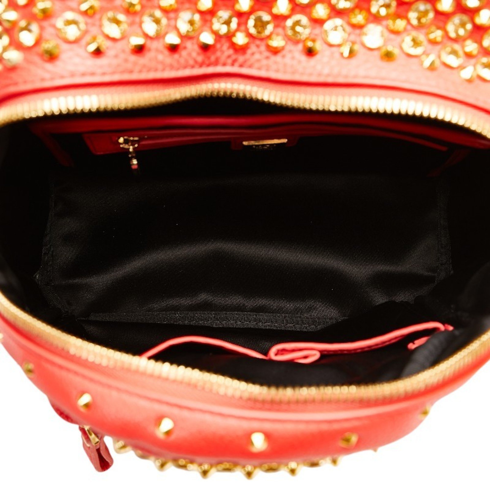 MCM Studded Backpack Red Leather Women's