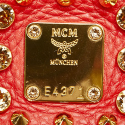 MCM Studded Backpack Red Leather Women's