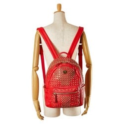 MCM Studded Backpack Red Leather Women's