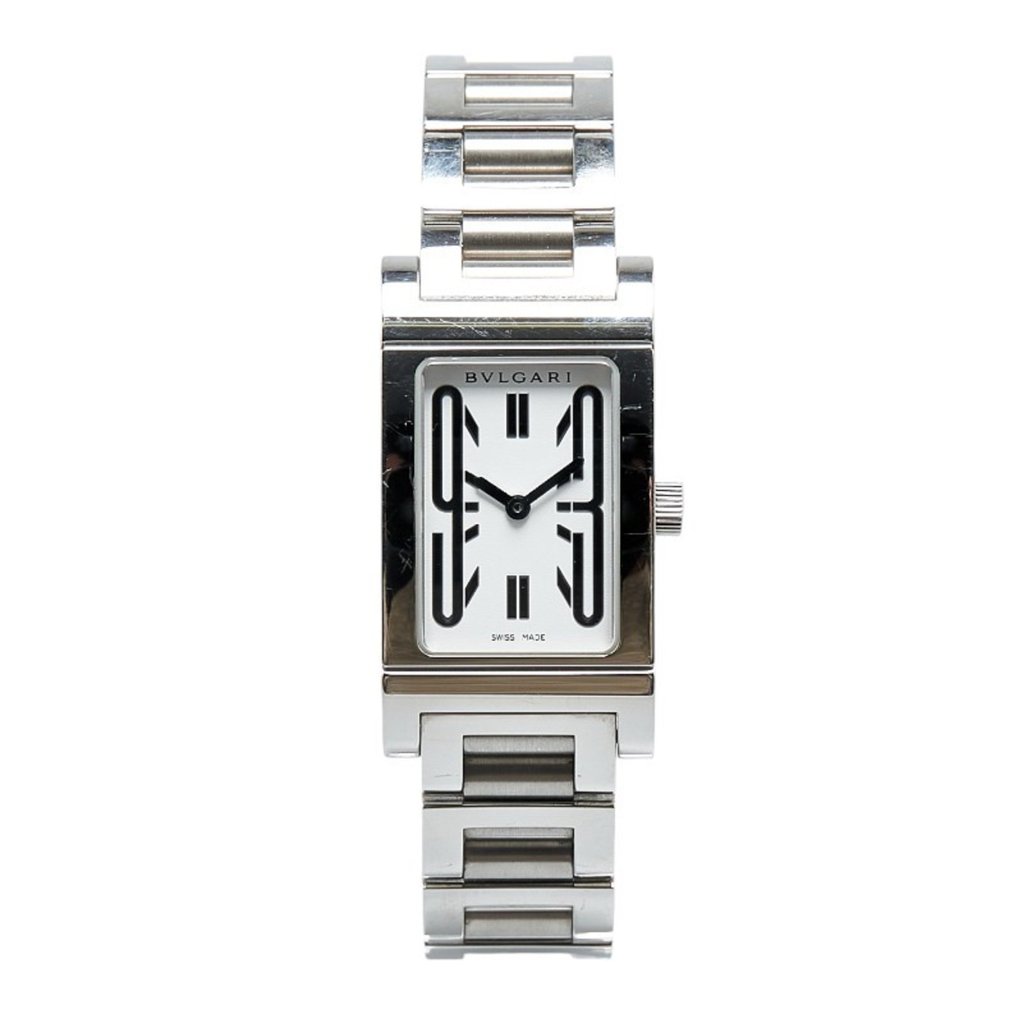 BVLGARI Rettangolo Watch RT39S Quartz White Dial Stainless Steel Women's