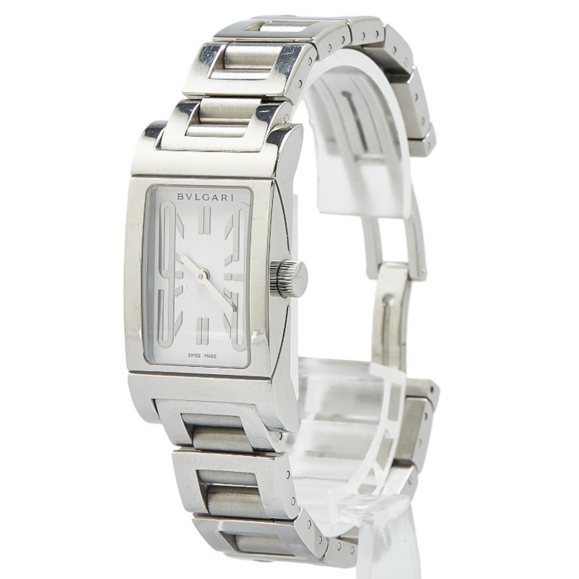 BVLGARI Rettangolo Watch RT39S Quartz White Dial Stainless Steel Women's