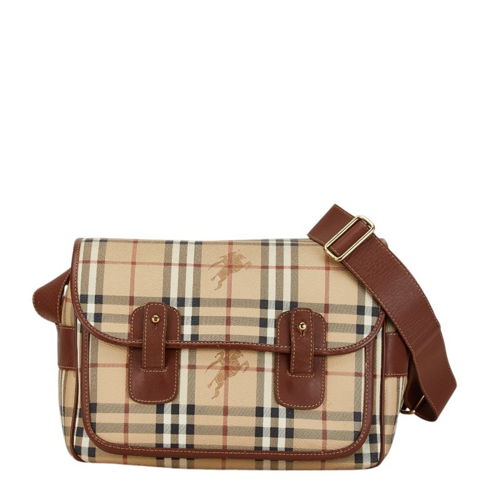 Burberry Nova Check Shadow Horse Shoulder Bag Beige Brown PVC Leather Women's BURBERRY