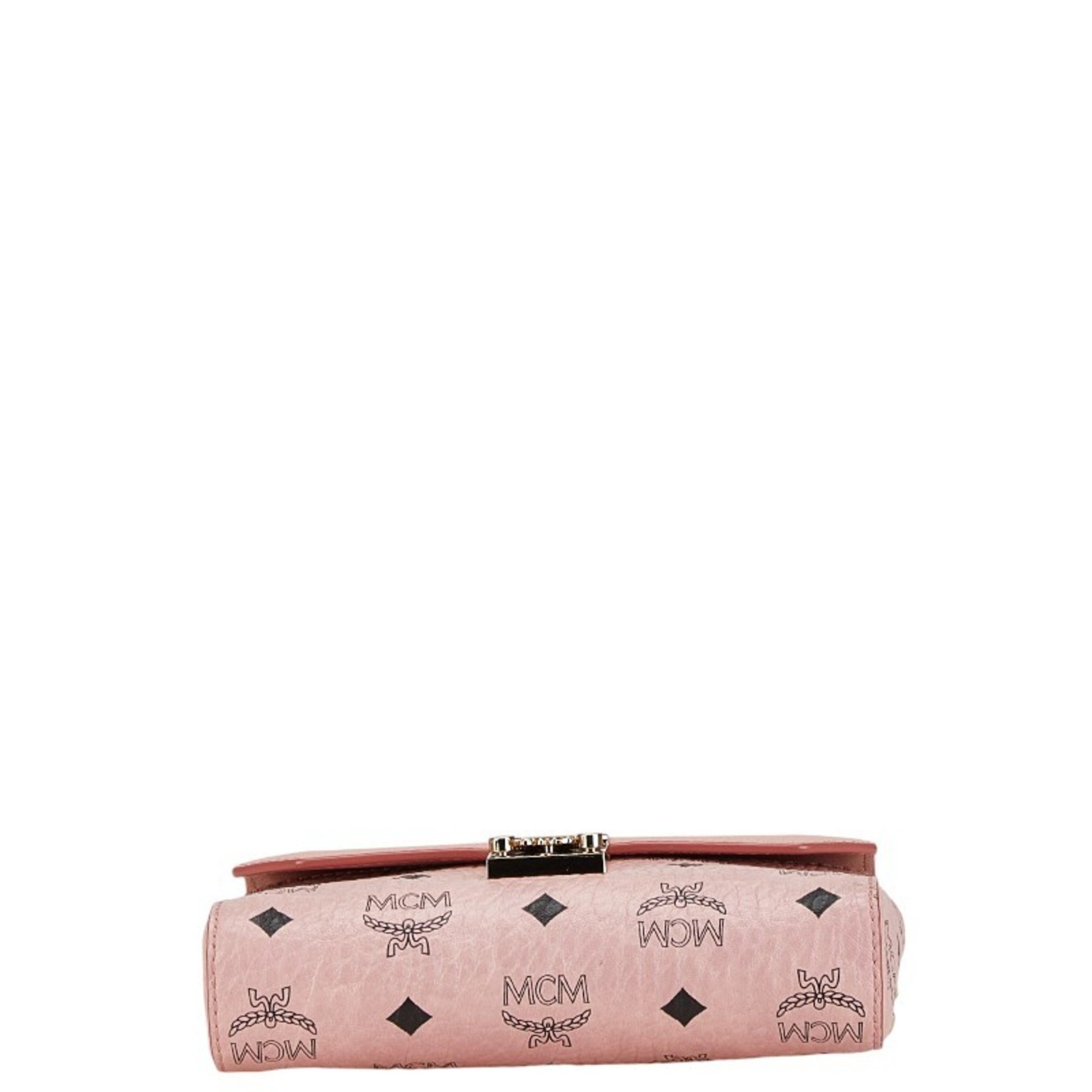 MCM Visetos Glam Chain Shoulder Bag Pink Leather Women's