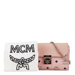 MCM Visetos Glam Chain Shoulder Bag Pink Leather Women's