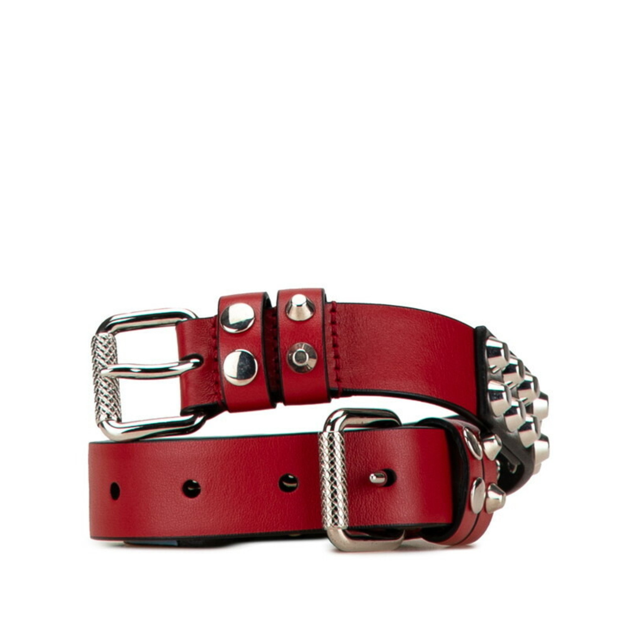 Prada Studded Belt Red Black Leather Women's PRADA