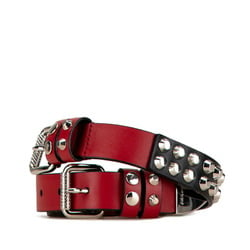 Prada Studded Belt Red Black Leather Women's PRADA