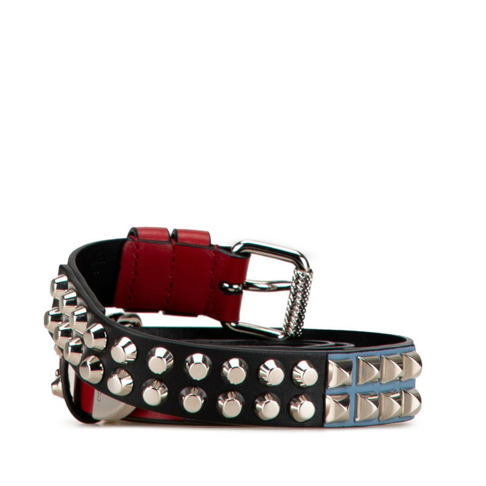 Prada Studded Belt Red Black Leather Women's PRADA