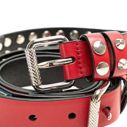 Prada Studded Belt Red Black Leather Women's PRADA