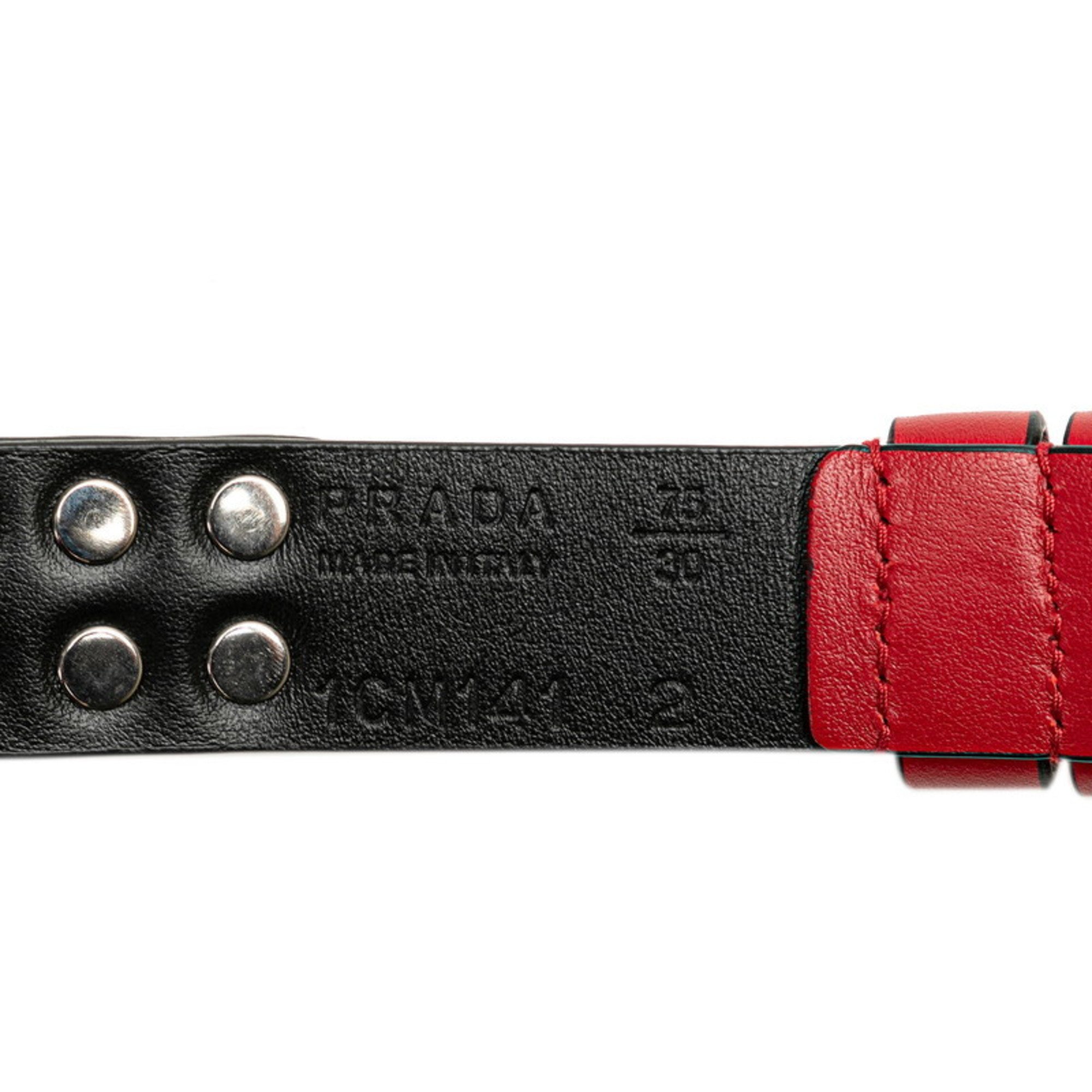 Prada Studded Belt Red Black Leather Women's PRADA