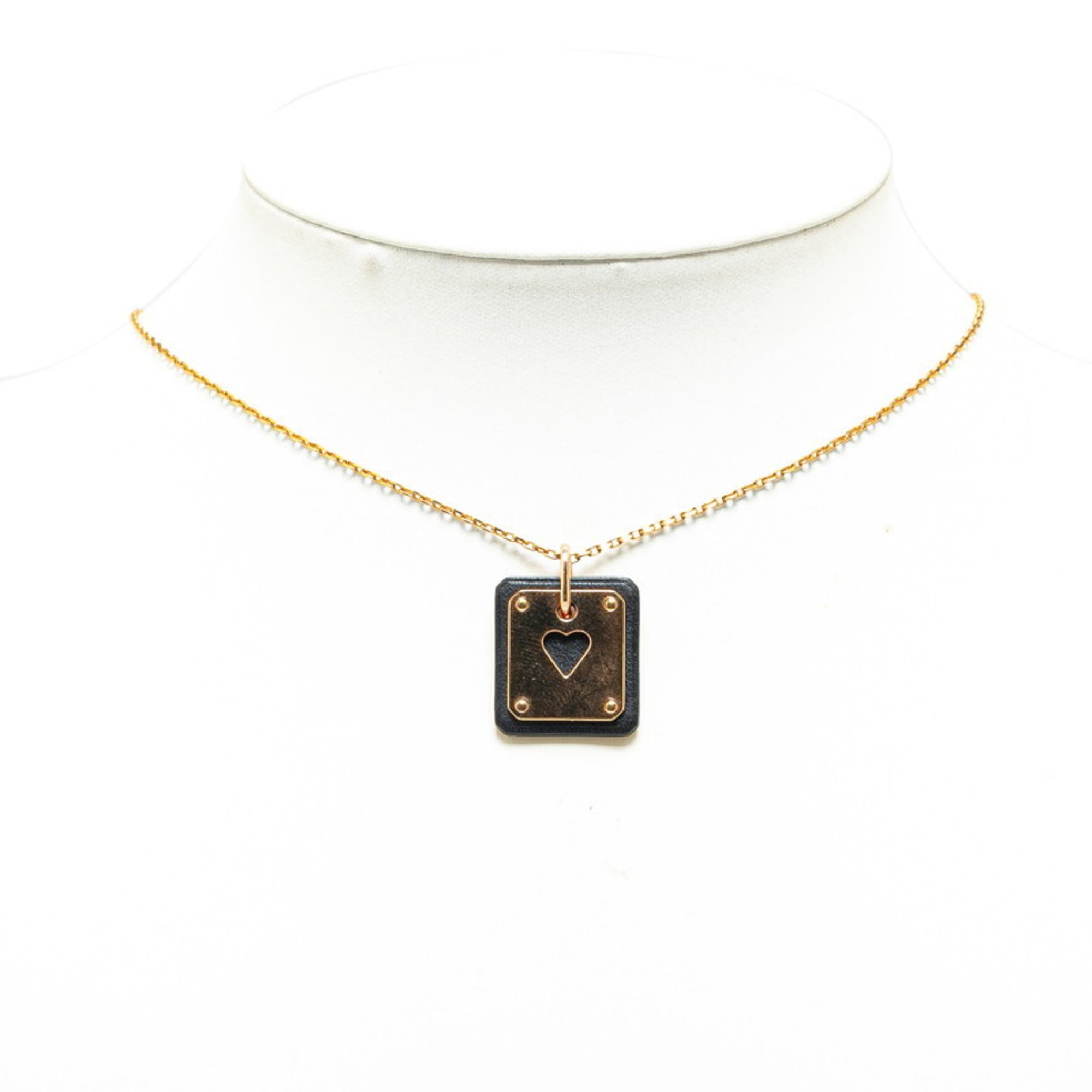 Hermes Asdukur PM Necklace Gold Black Plated Swift Leather Women's HERMES