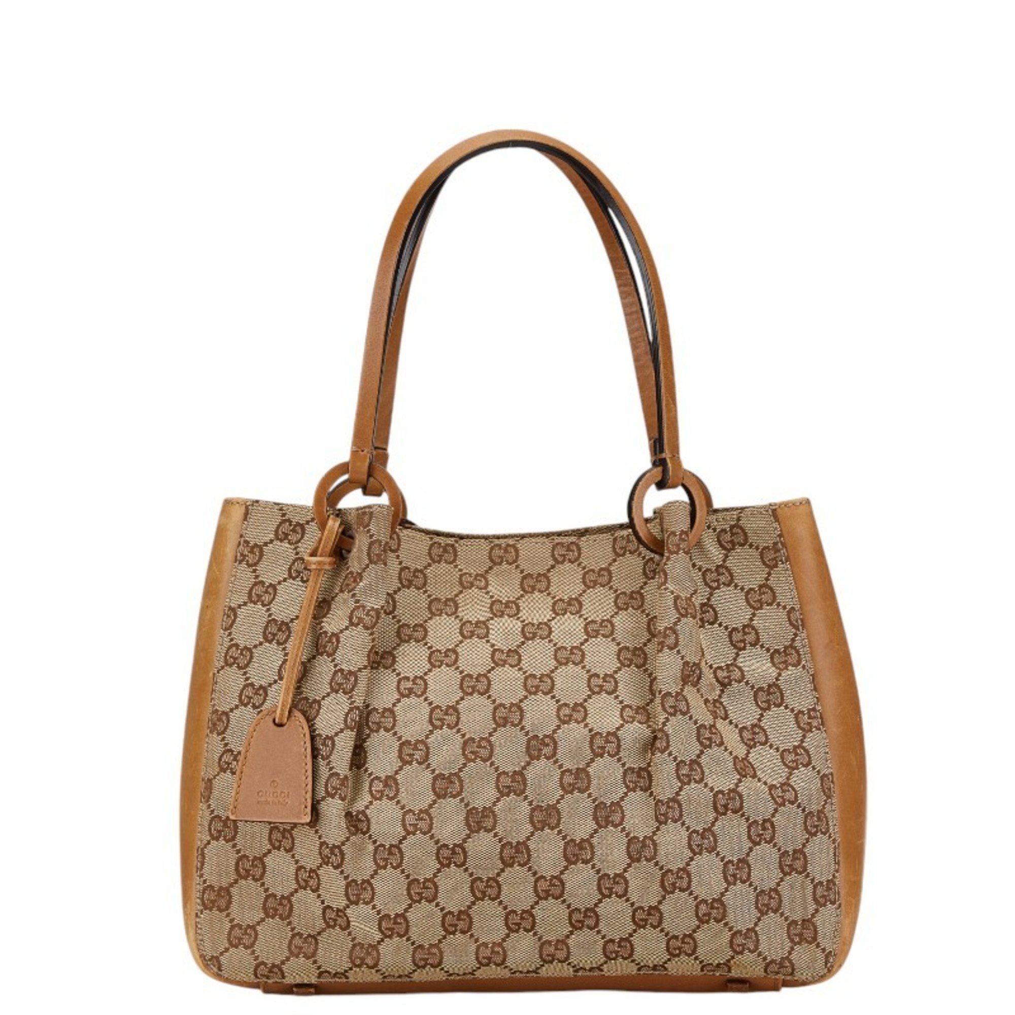 Gucci GG Canvas Shoulder Bag Tote 101919 Brown Leather Women's GUCCI