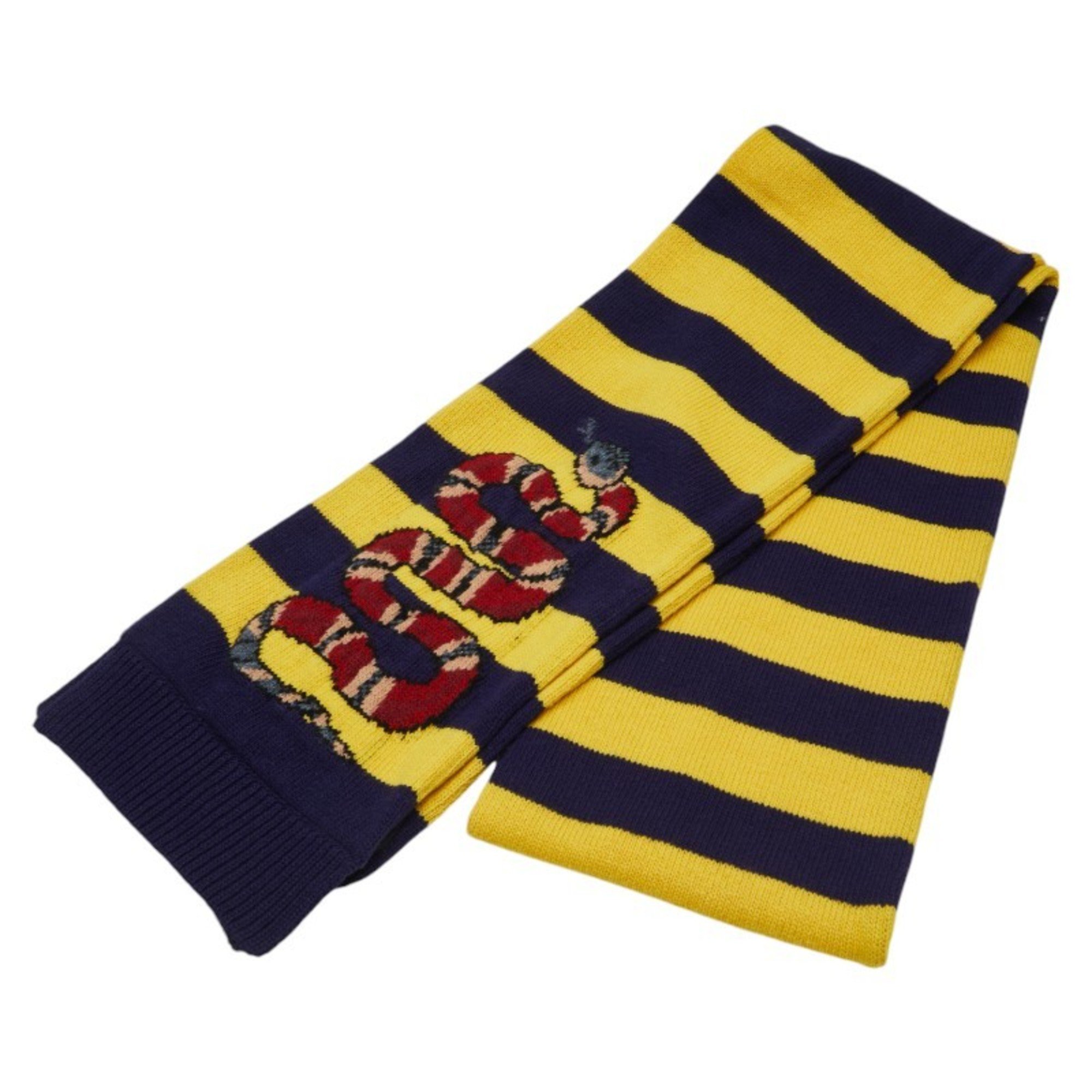 Gucci Border LOVED Snake Motif Scarf Navy Yellow Wool Women's GUCCI