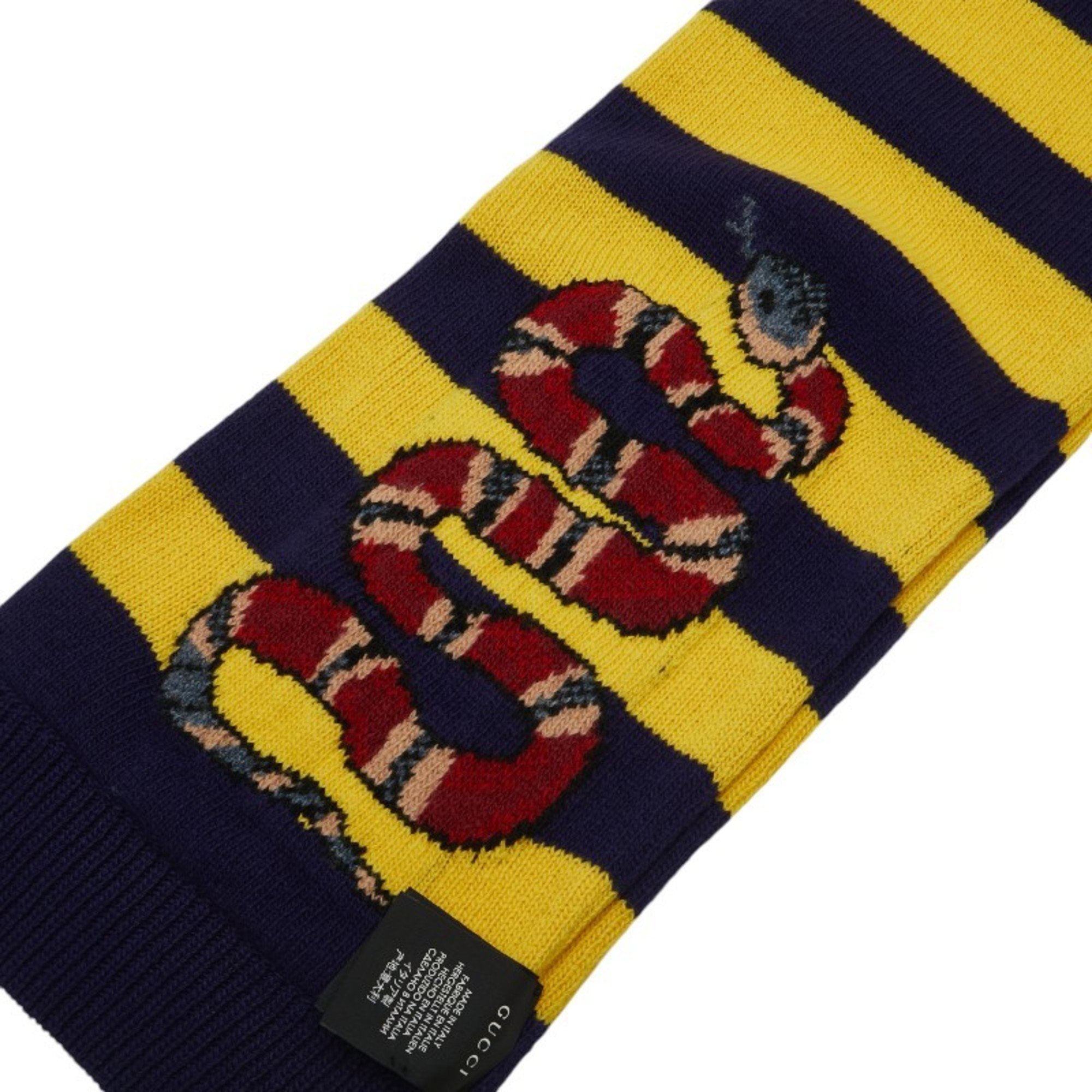 Gucci Border LOVED Snake Motif Scarf Navy Yellow Wool Women's GUCCI