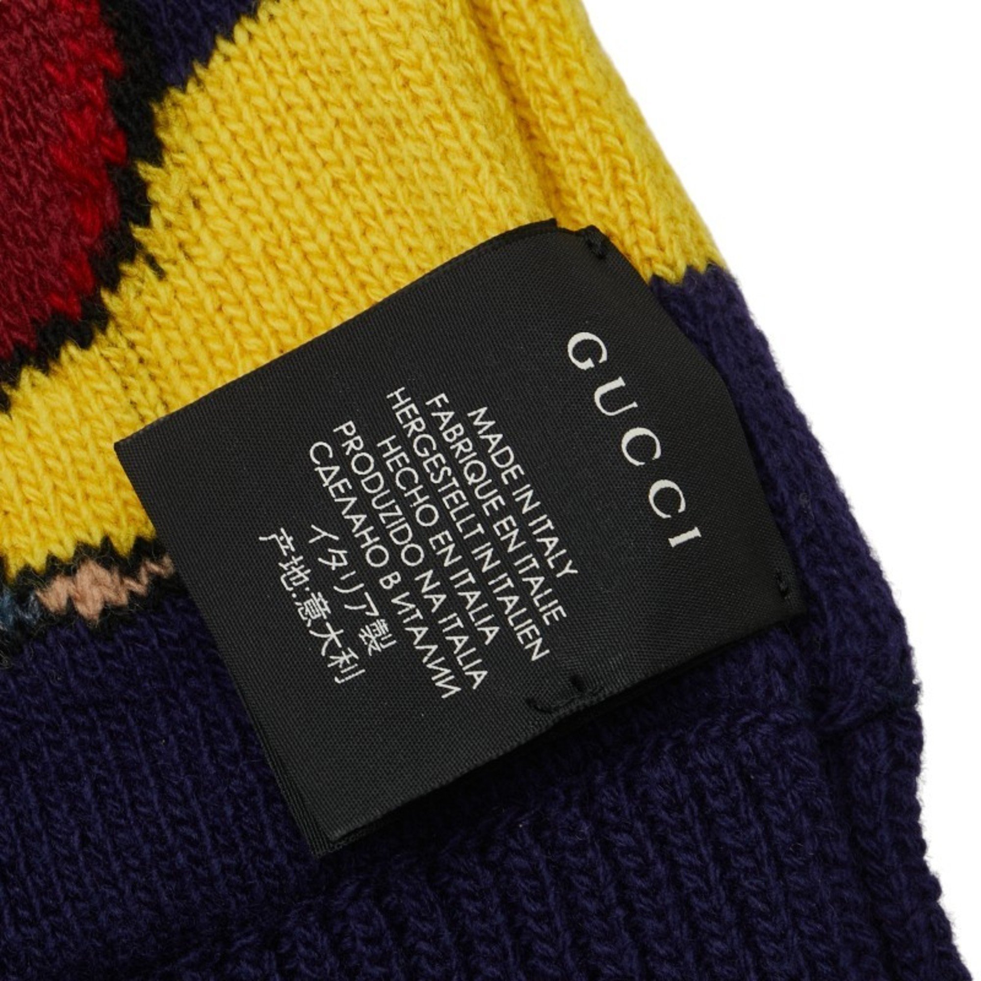 Gucci Border LOVED Snake Motif Scarf Navy Yellow Wool Women's GUCCI