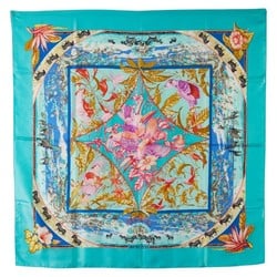 Hermes Carre 90 TROPIQUES Tropical Scarf Muffler Blue Pink Multicolor Silk Women's HERMES