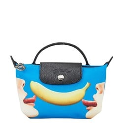 Longchamp TOILET PAPER collaboration Le Pliage Banana handbag blue black canvas leather ladies