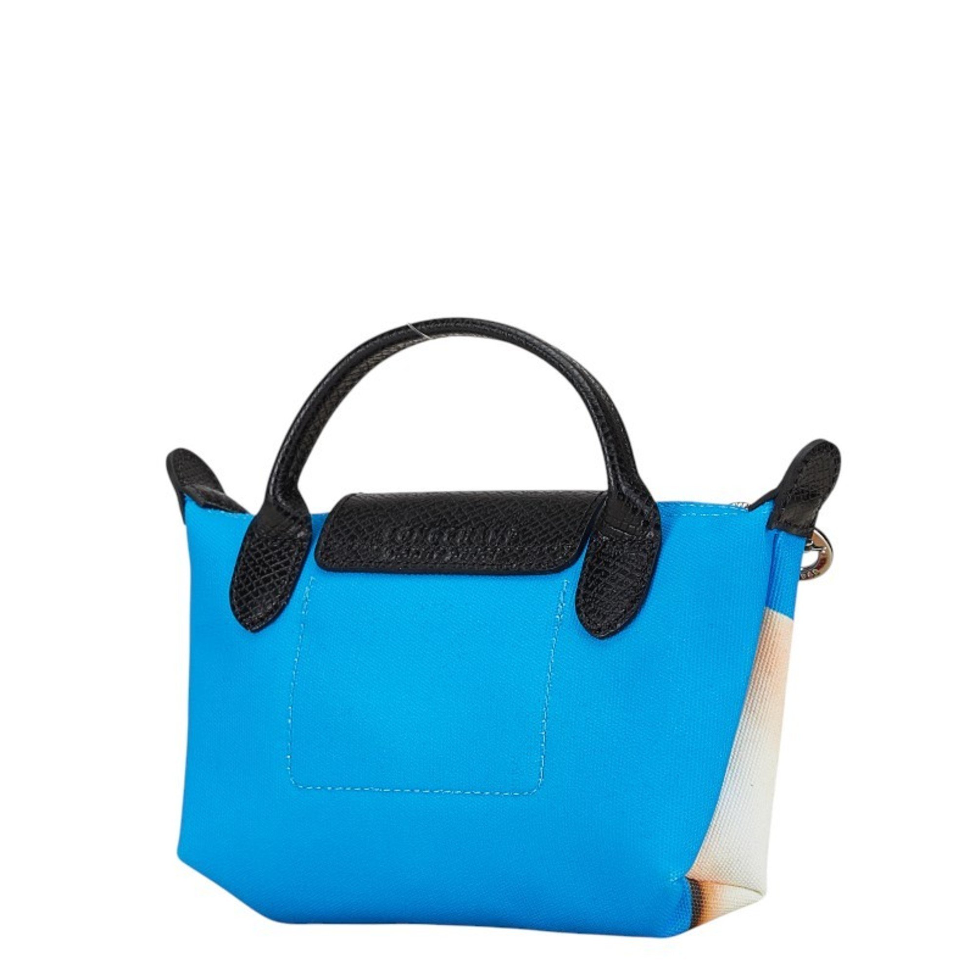 Longchamp TOILET PAPER collaboration Le Pliage Banana handbag blue black canvas leather ladies