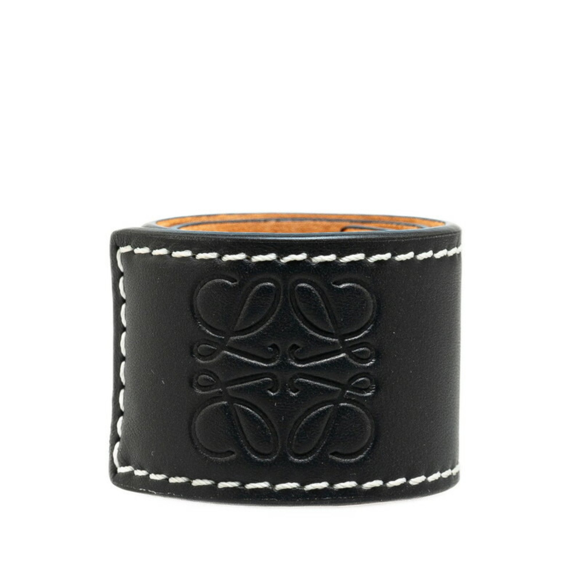 LOEWE Anagram Slap Bracelet Small Bangle Black Leather Women's