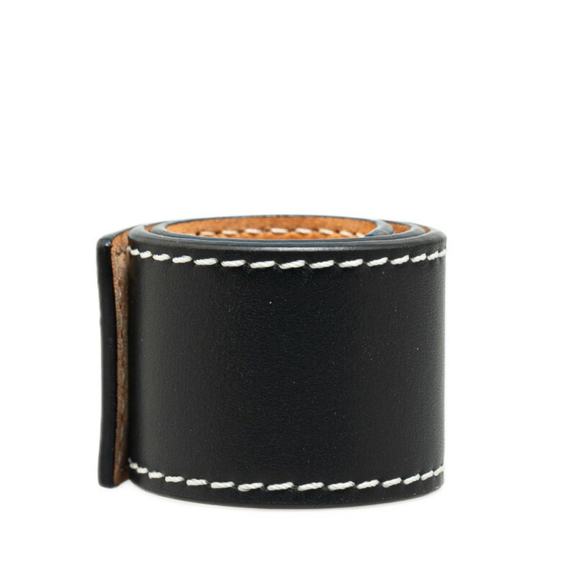 LOEWE Anagram Slap Bracelet Small Bangle Black Leather Women's