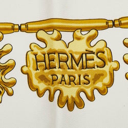 Hermes LES CAVALIERS D'OR Golden Knights Scarf Muffler White Gold Silk Women's HERMES