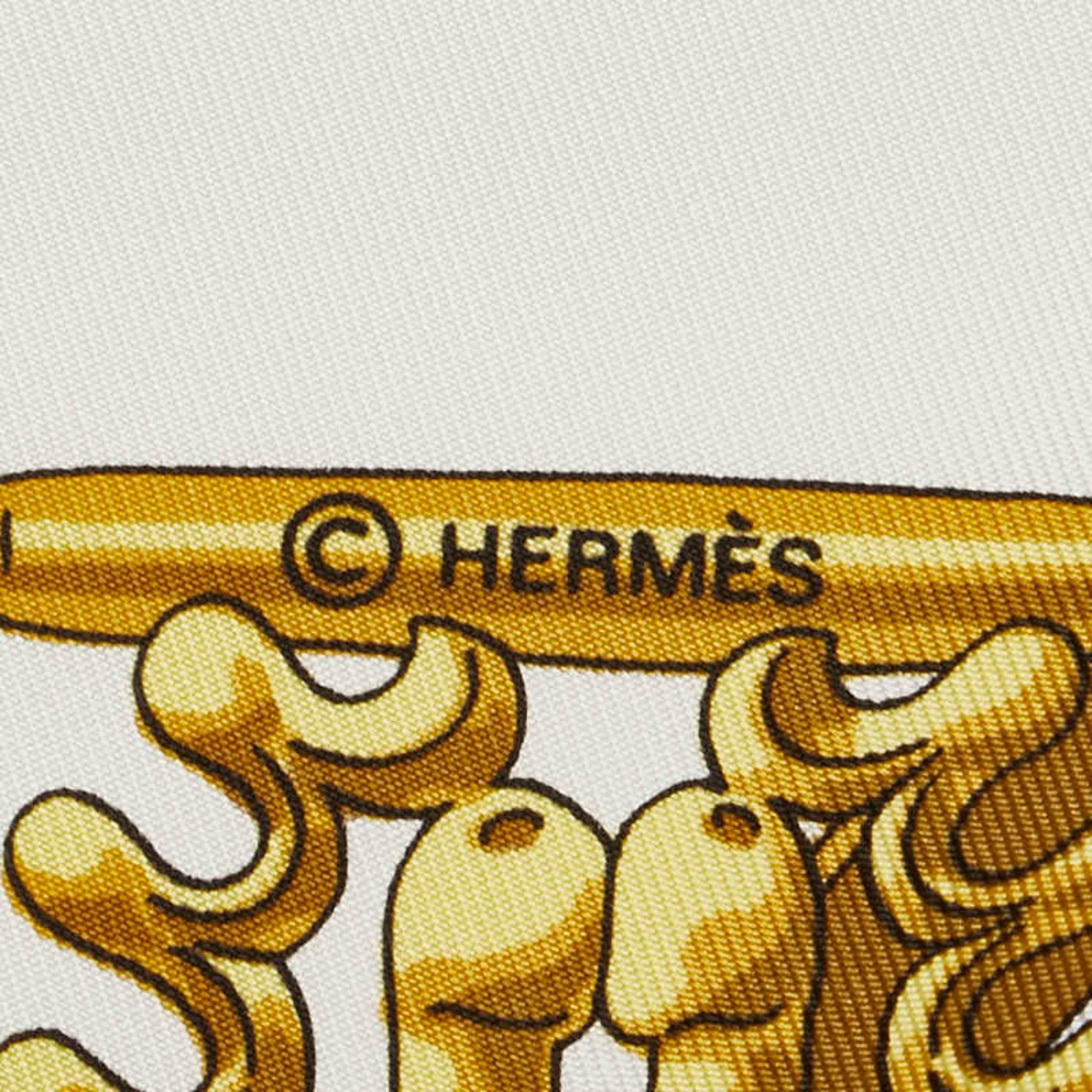 Hermes LES CAVALIERS D'OR Golden Knights Scarf Muffler White Gold Silk Women's HERMES