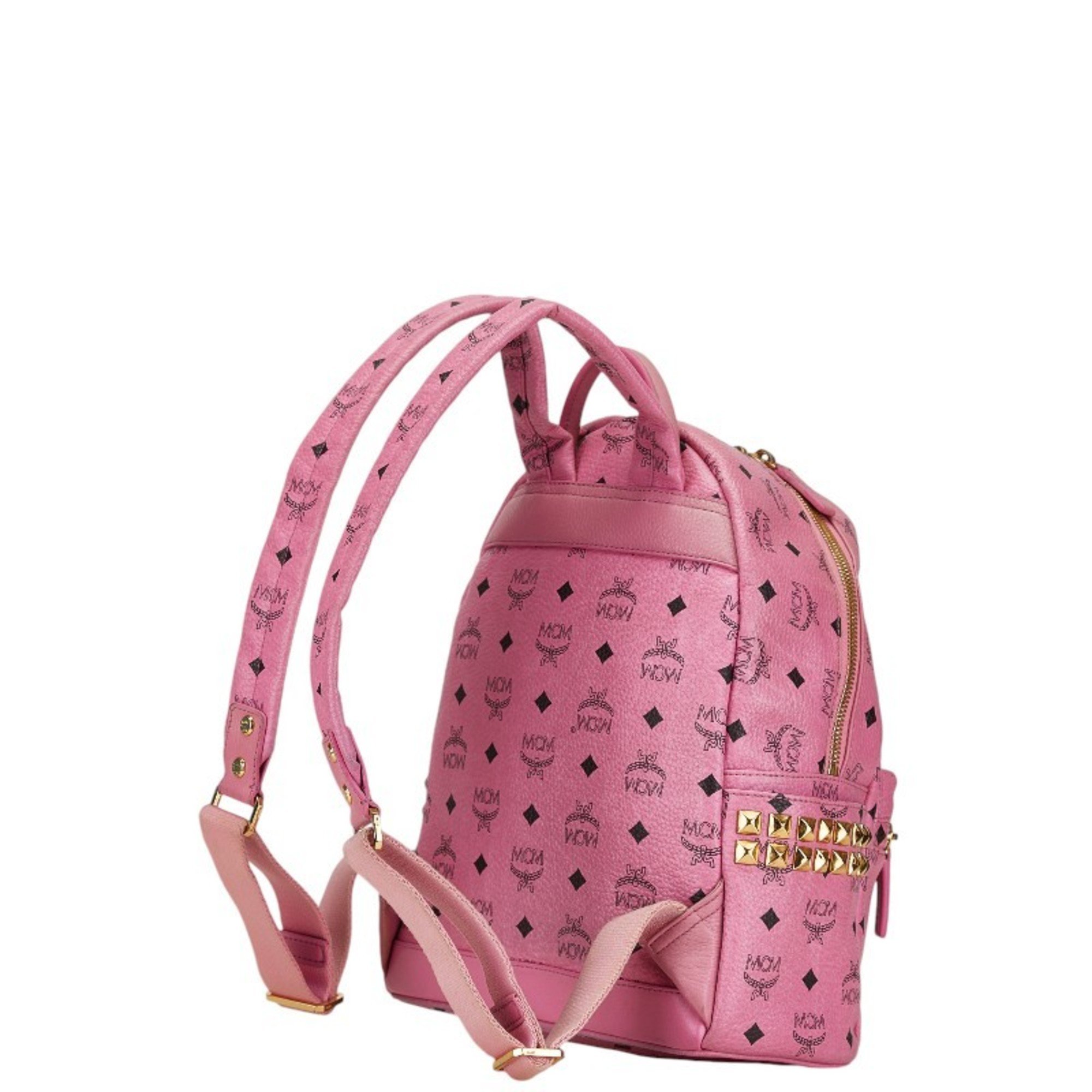 MCM Visetos Glam Studs Backpack Pink PVC Leather Women's