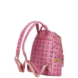 MCM Visetos Glam Studs Backpack Pink PVC Leather Women's