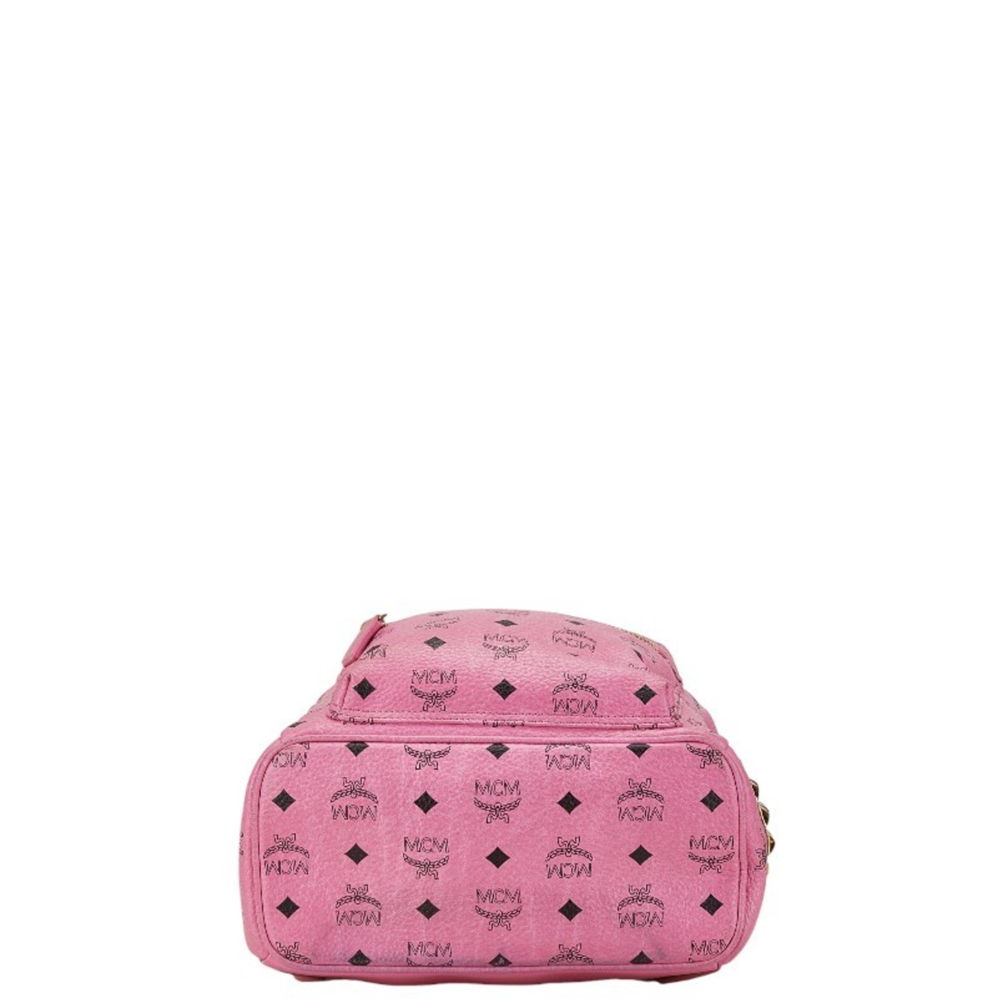 MCM Visetos Glam Studs Backpack Pink PVC Leather Women's