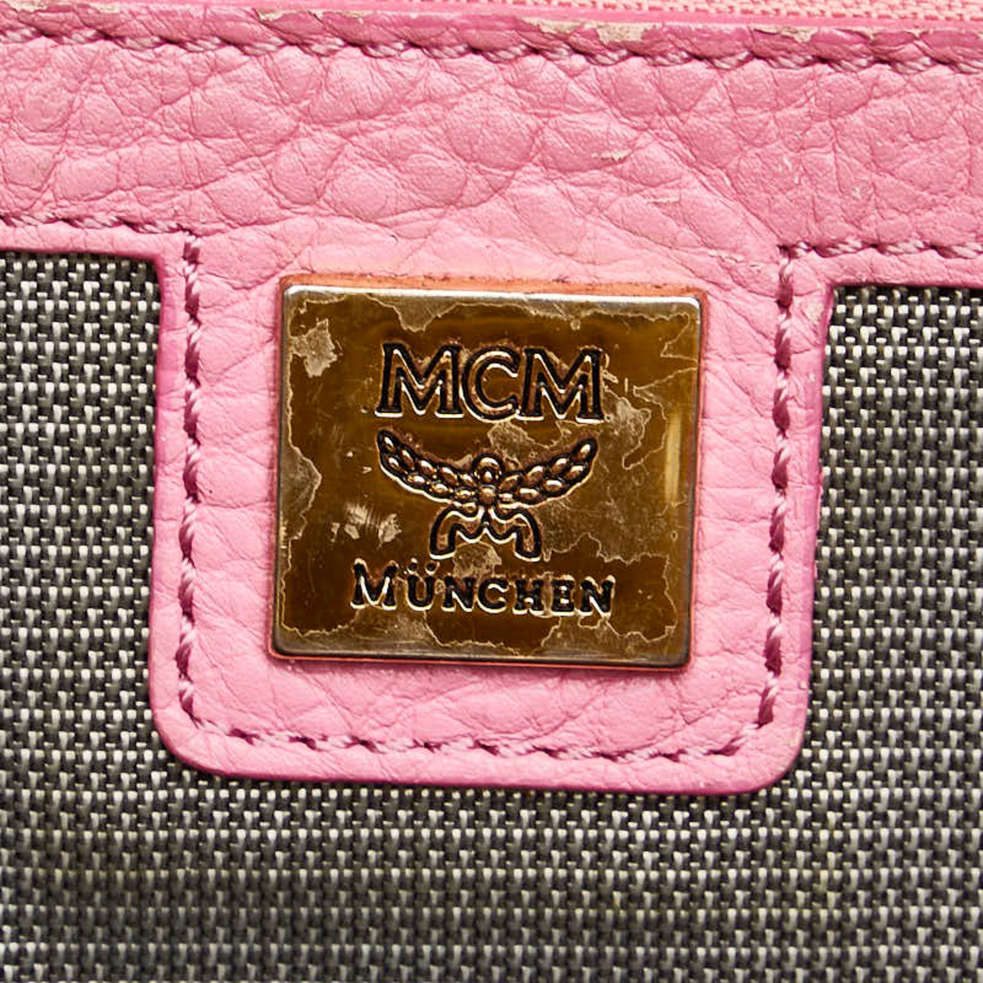 MCM Visetos Glam Studs Backpack Pink PVC Leather Women's