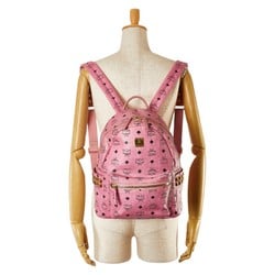 MCM Visetos Glam Studs Backpack Pink PVC Leather Women's