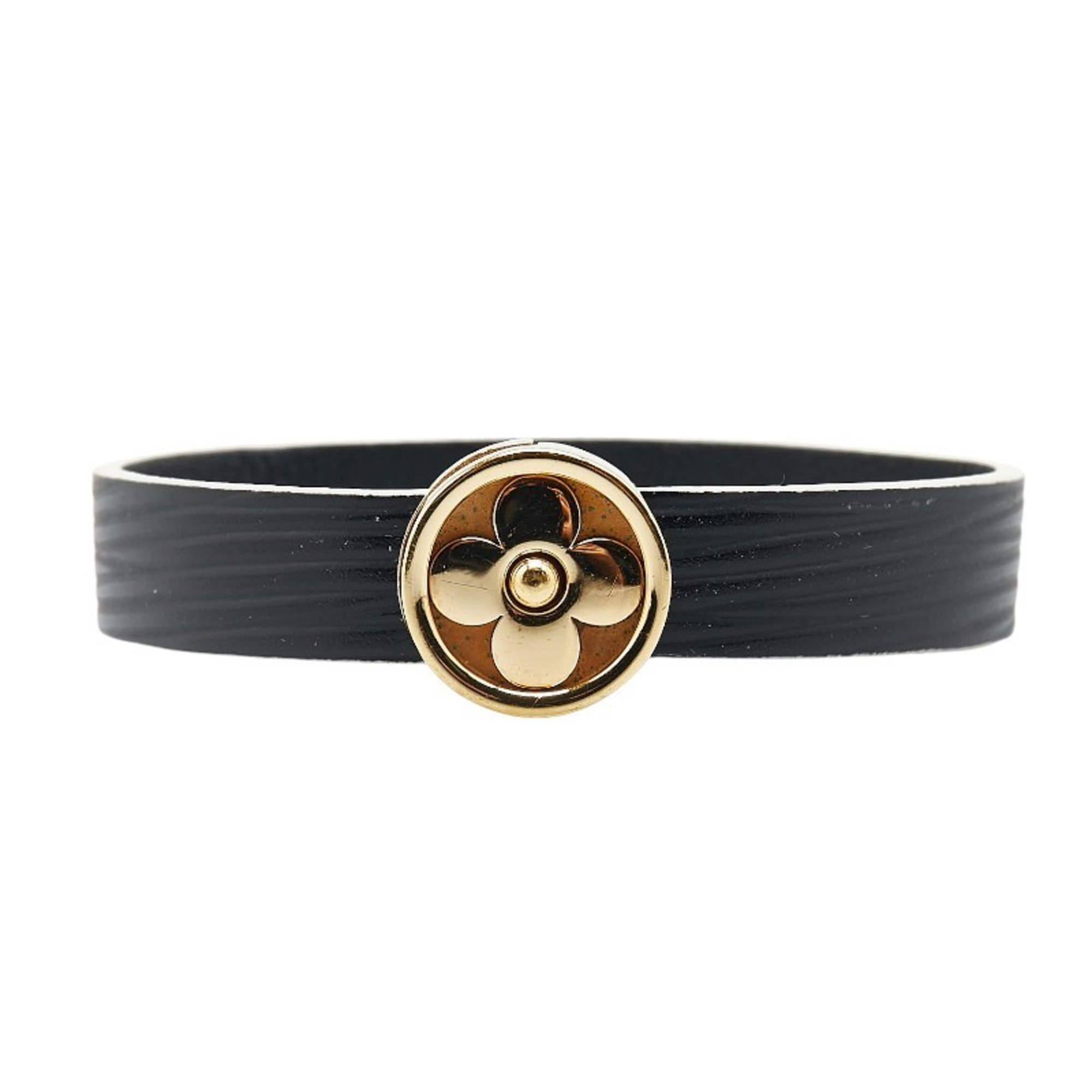 Louis Vuitton Epi Bracelet Flower Action Bangle M6532 Black Gold Plated Leather Women's LOUIS VUITTON