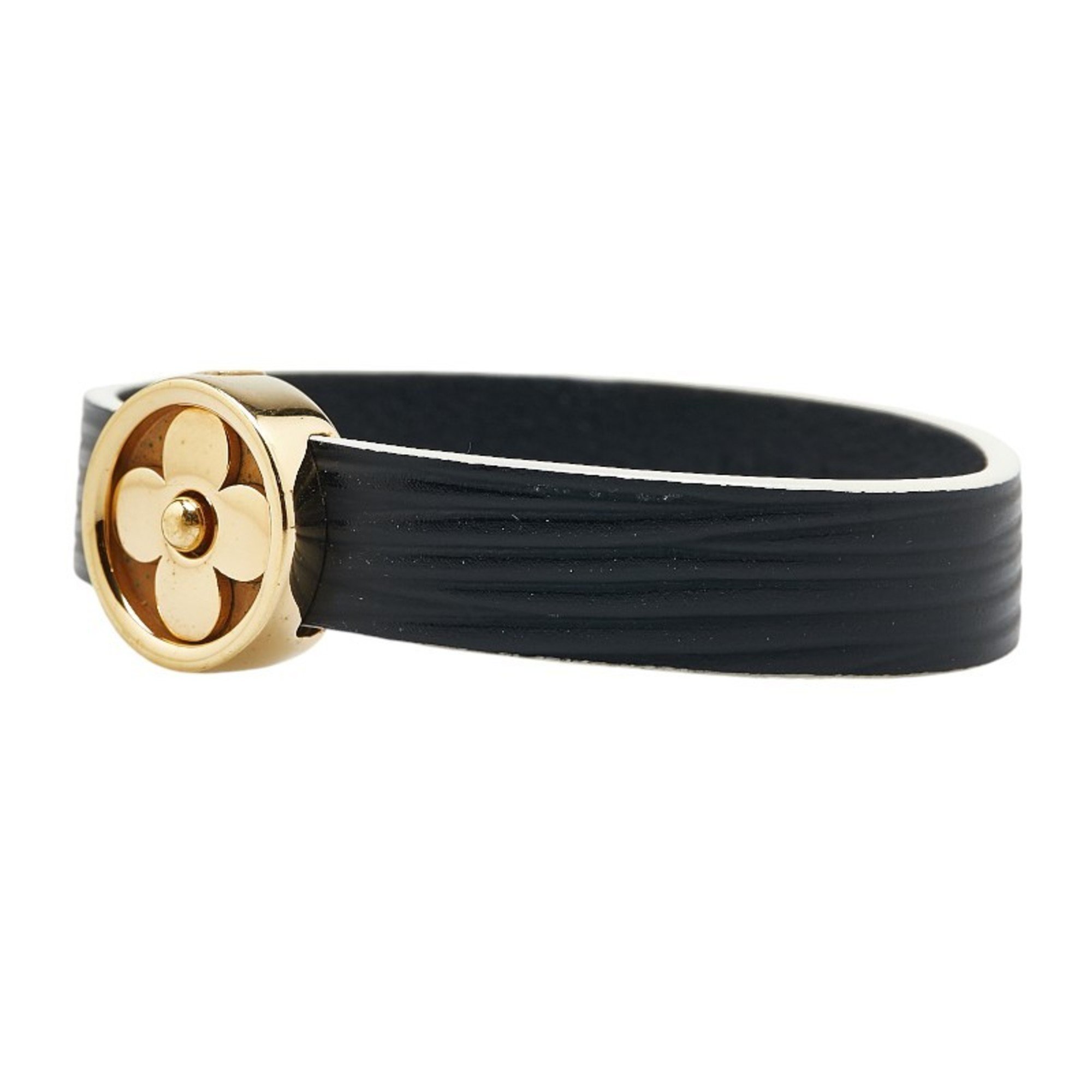 Louis Vuitton Epi Bracelet Flower Action Bangle M6532 Black Gold Plated Leather Women's LOUIS VUITTON