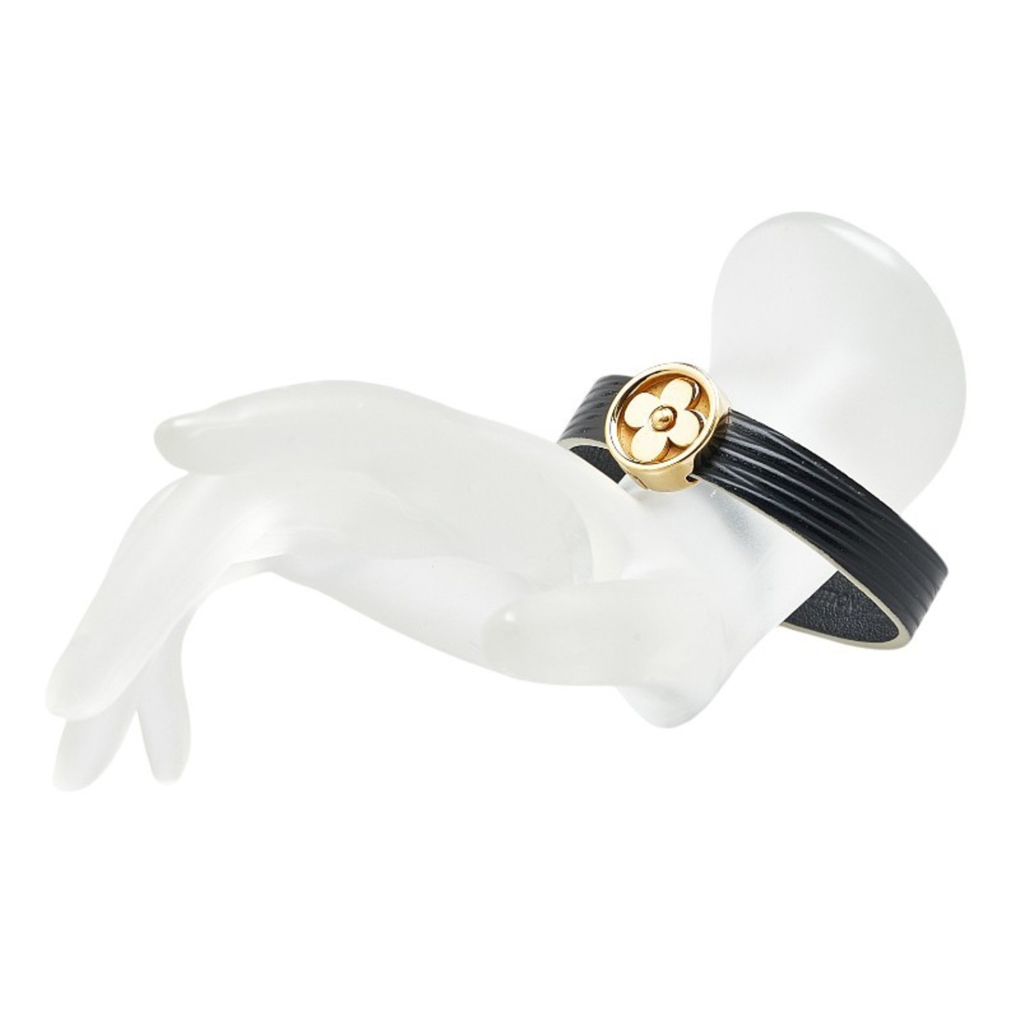 Louis Vuitton Epi Bracelet Flower Action Bangle M6532 Black Gold Plated Leather Women's LOUIS VUITTON