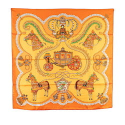 Hermes Carre 90 PAPEROLES Carriage and Nobles Scarf Muffler Orange Multicolor Silk Women's HERMES