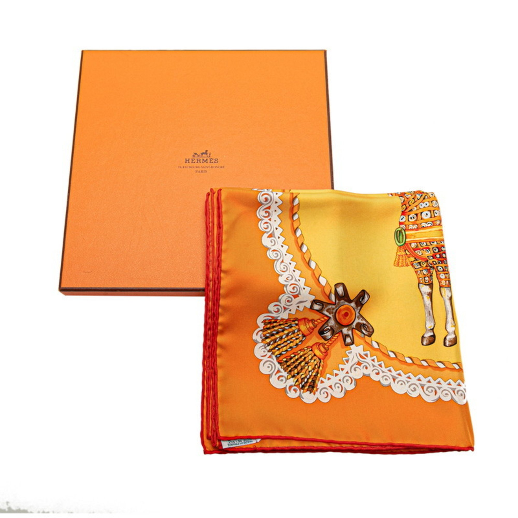 Hermes Carre 90 PAPEROLES Carriage and Nobles Scarf Muffler Orange Multicolor Silk Women's HERMES