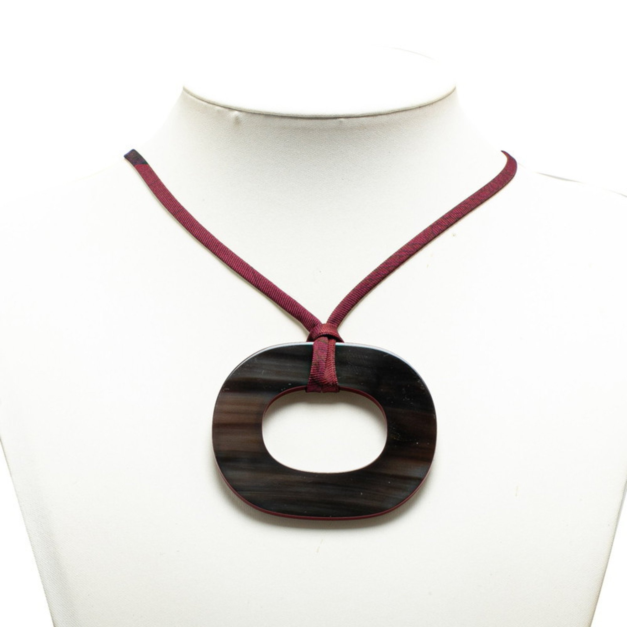 Hermes Necklace Wine Red Black Buffalo Horn Women's HERMES