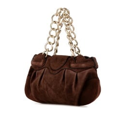 Salvatore Ferragamo Gancini Chain Handbag Shoulder Bag Brown Suede Women's