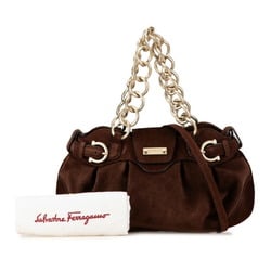 Salvatore Ferragamo Gancini Chain Handbag Shoulder Bag Brown Suede Women's