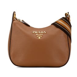 Prada Shoulder Bag 1BC166 Brown Leather Canvas Women's PRADA