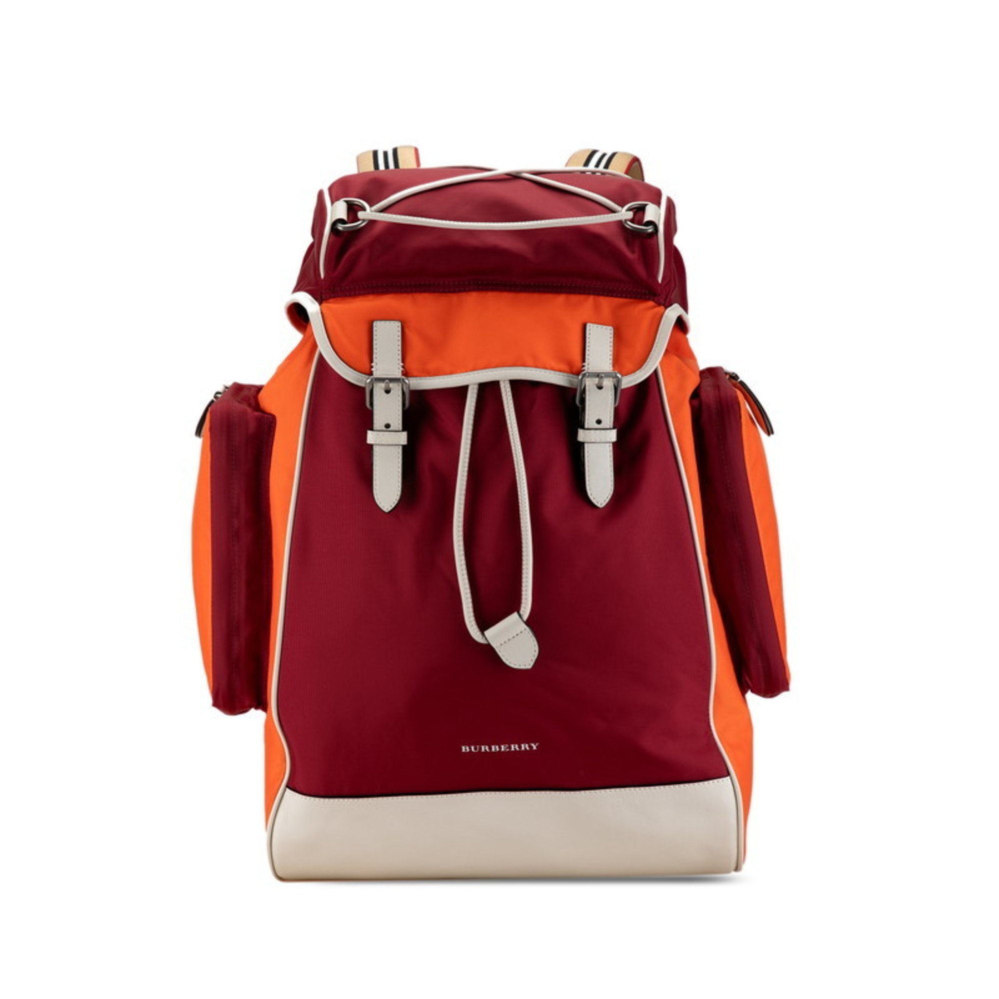 Burberry Nova Check Backpack Red Orange White Nylon Leather Women's BURBERRY