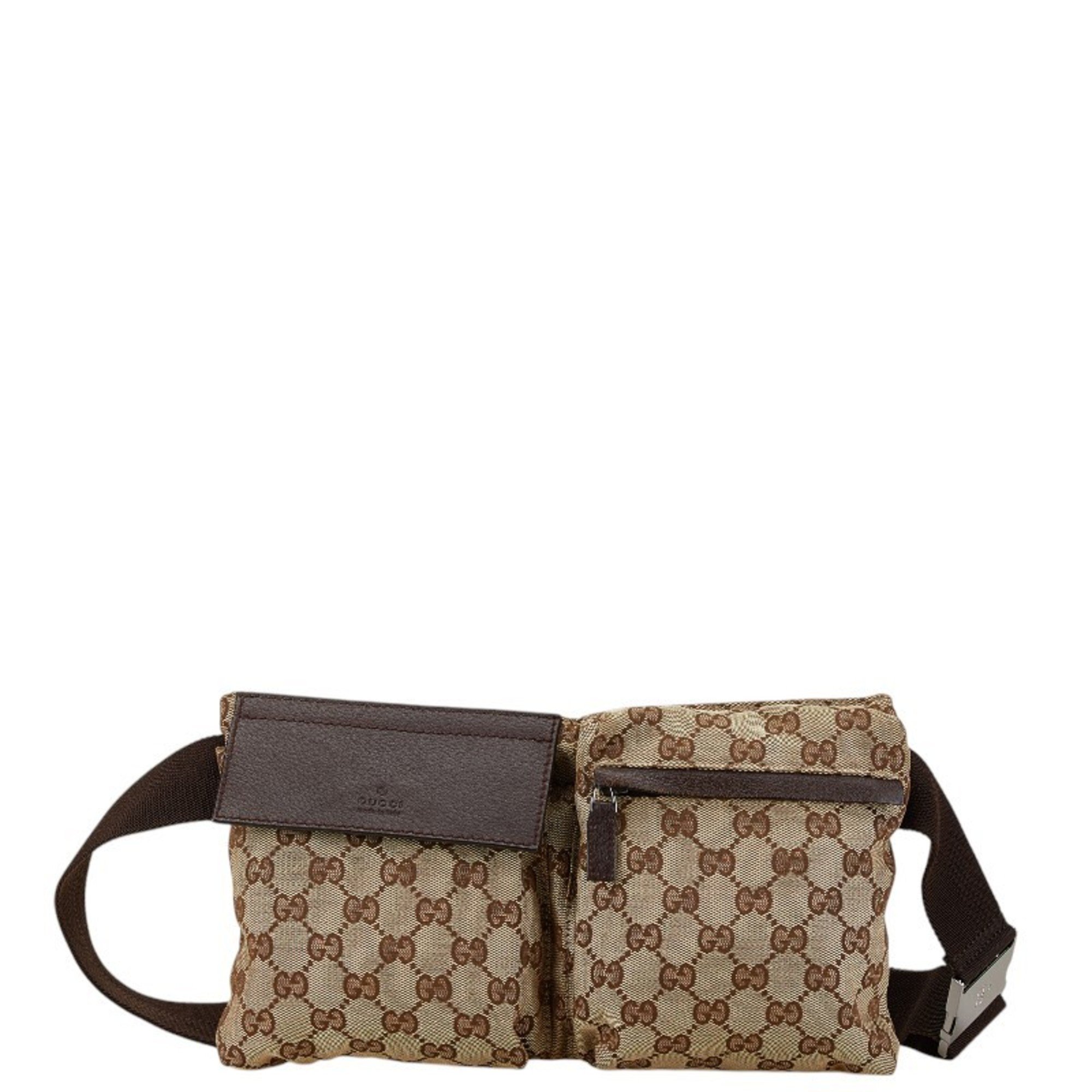 Gucci GG Canvas Waist Bag Body 28566 Beige Brown Leather Women's GUCCI