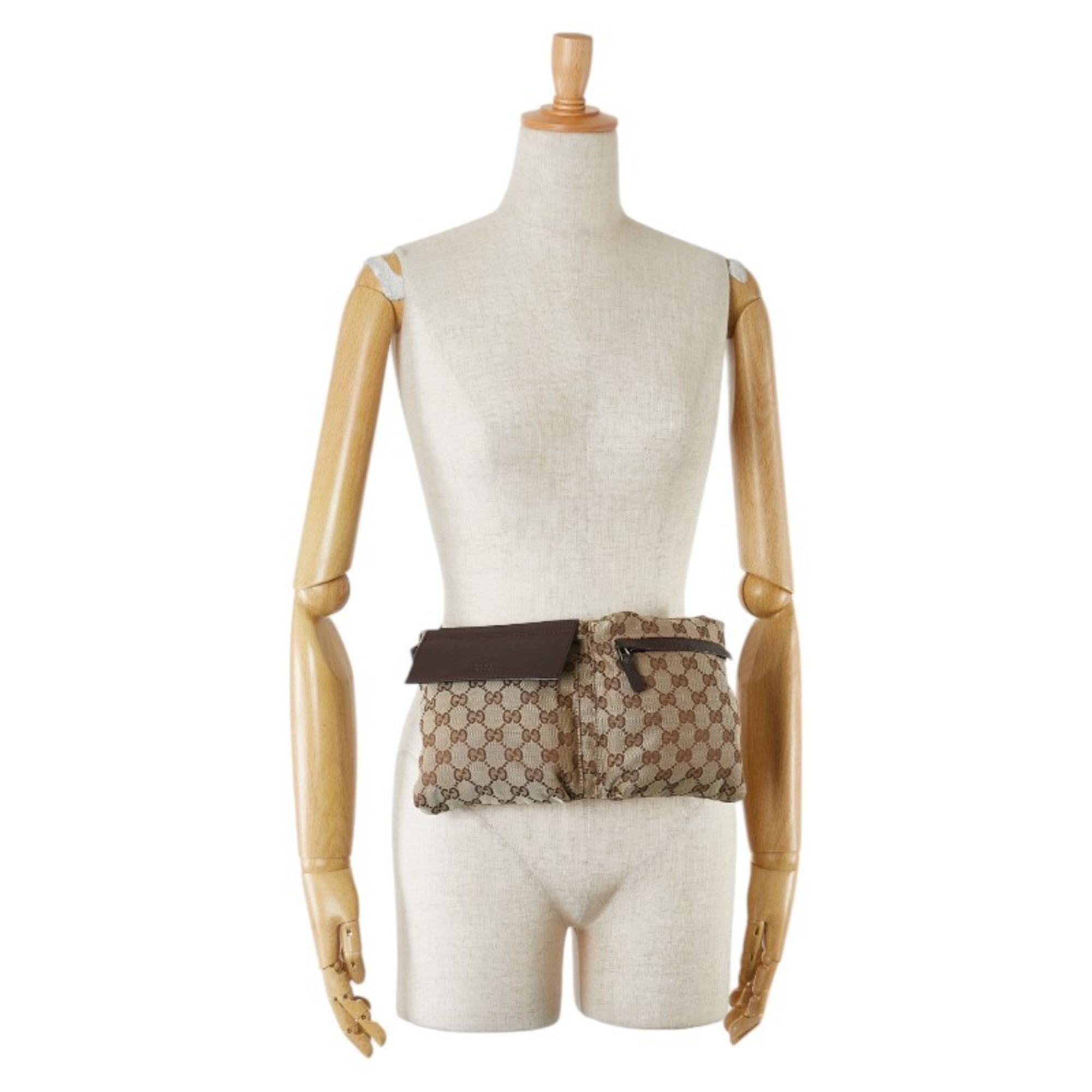 Gucci GG Canvas Waist Bag Body 28566 Beige Brown Leather Women's GUCCI