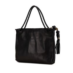 Gucci Woven Web Tassel Tote Bag 263952 Black Leather Women's GUCCI