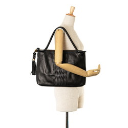 Gucci Woven Web Tassel Tote Bag 263952 Black Leather Women's GUCCI