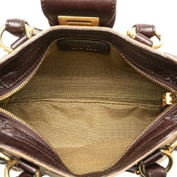 Salvatore Ferragamo Gancini Handbag Beige Brown Canvas Leather Women's